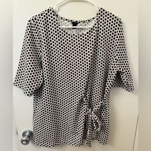 Ann Taylor Black and White Polka Dot Wrap Blouse XL